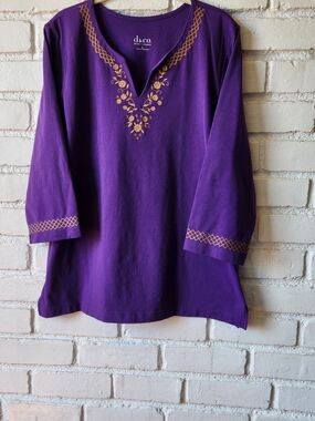 d&co Purple Embroidered Top | Boho V-Neck Blouse